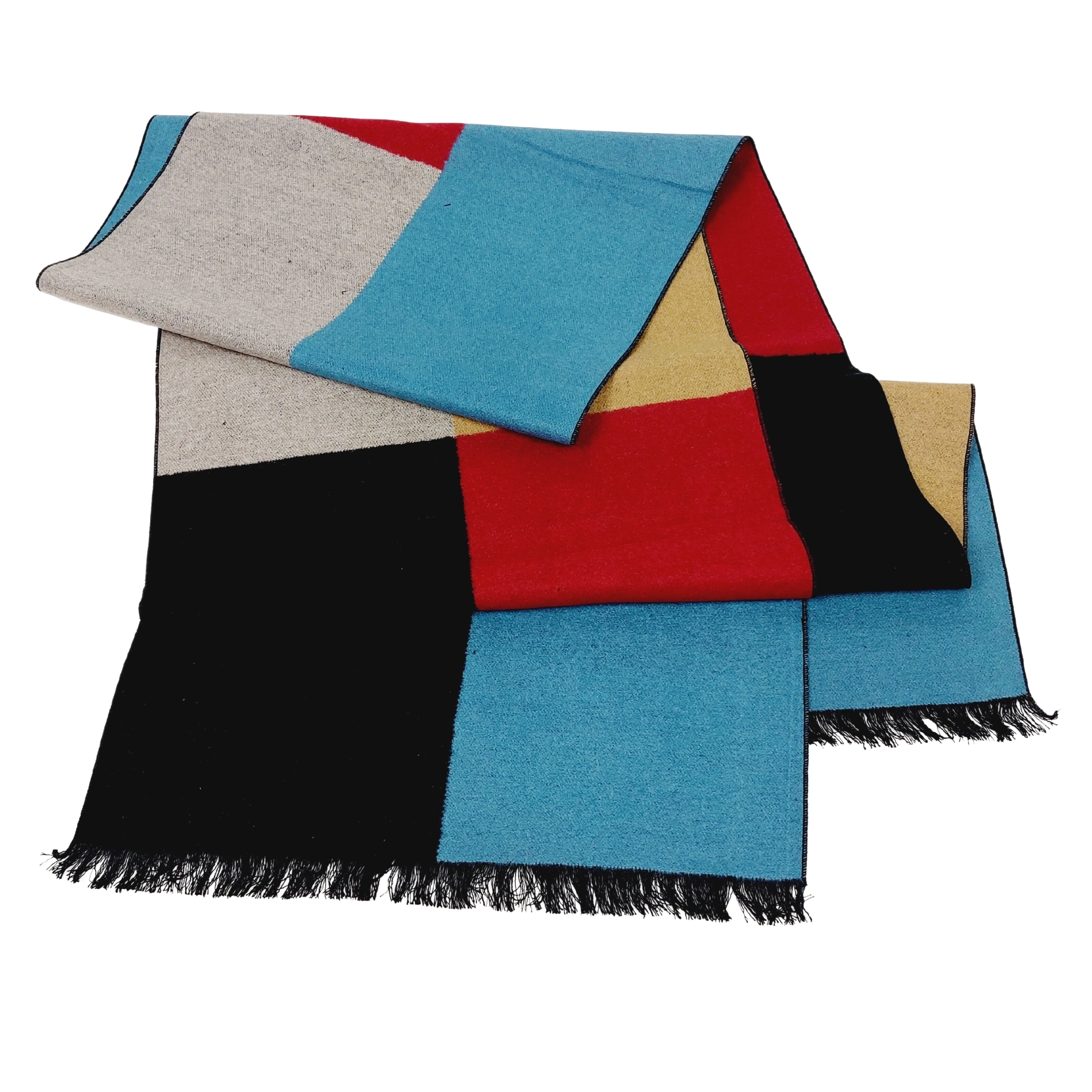 Winterschal Seidenflanell Schal Blöcke schwarz beige blau