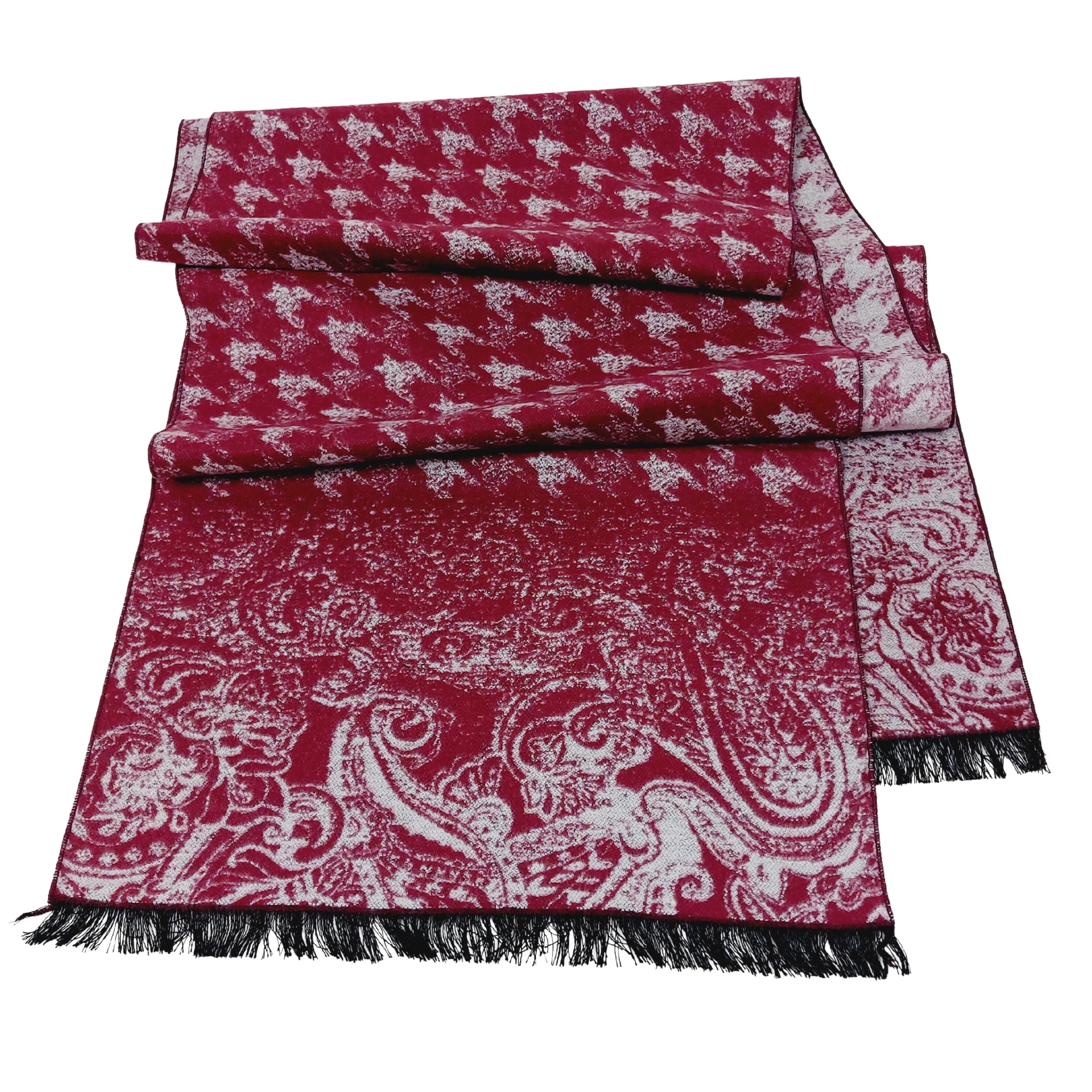 Winterschal Seidenflanell Hahnentritt Paisley weinrot
