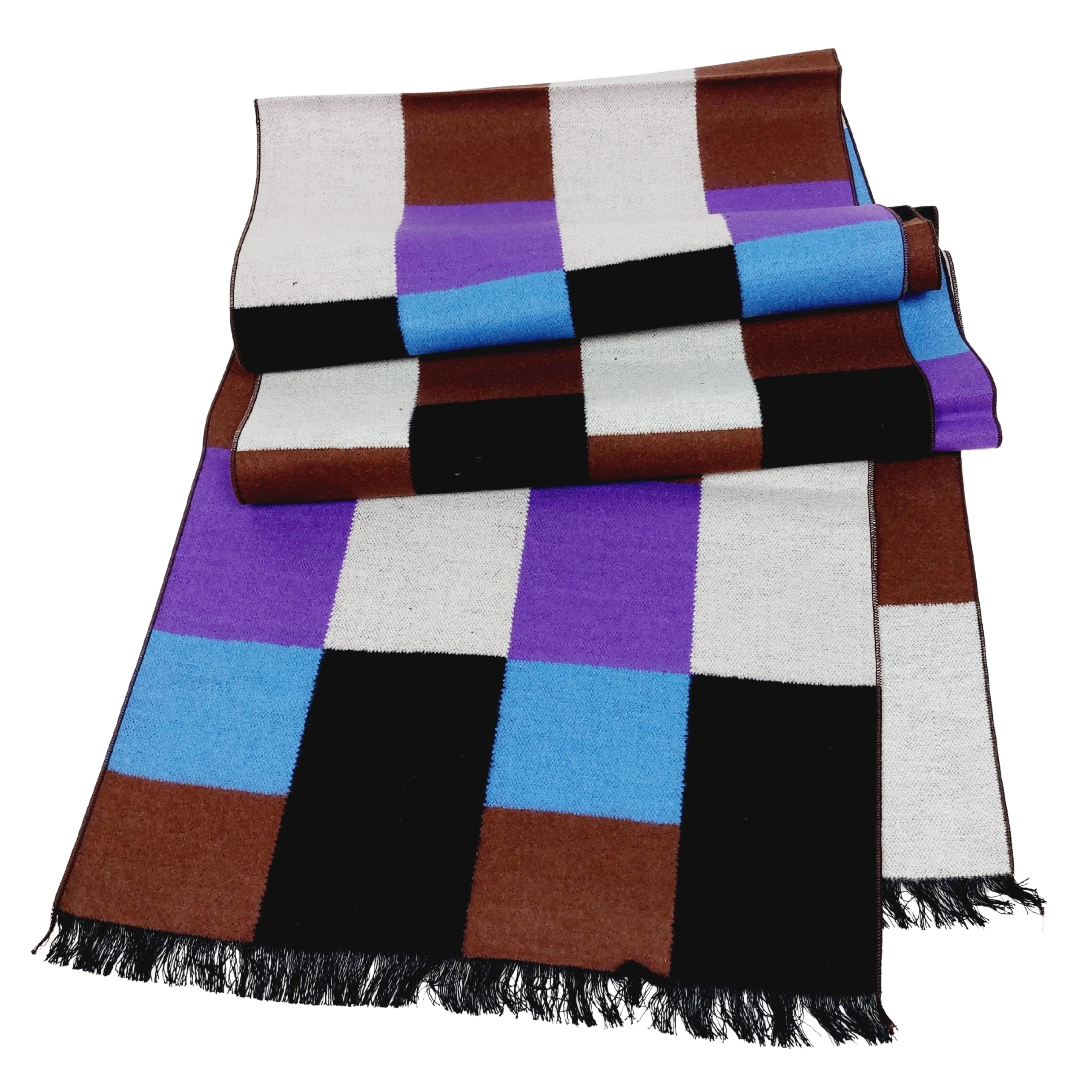 Winterschal Seidenflanell Schal Blöcke braun blau