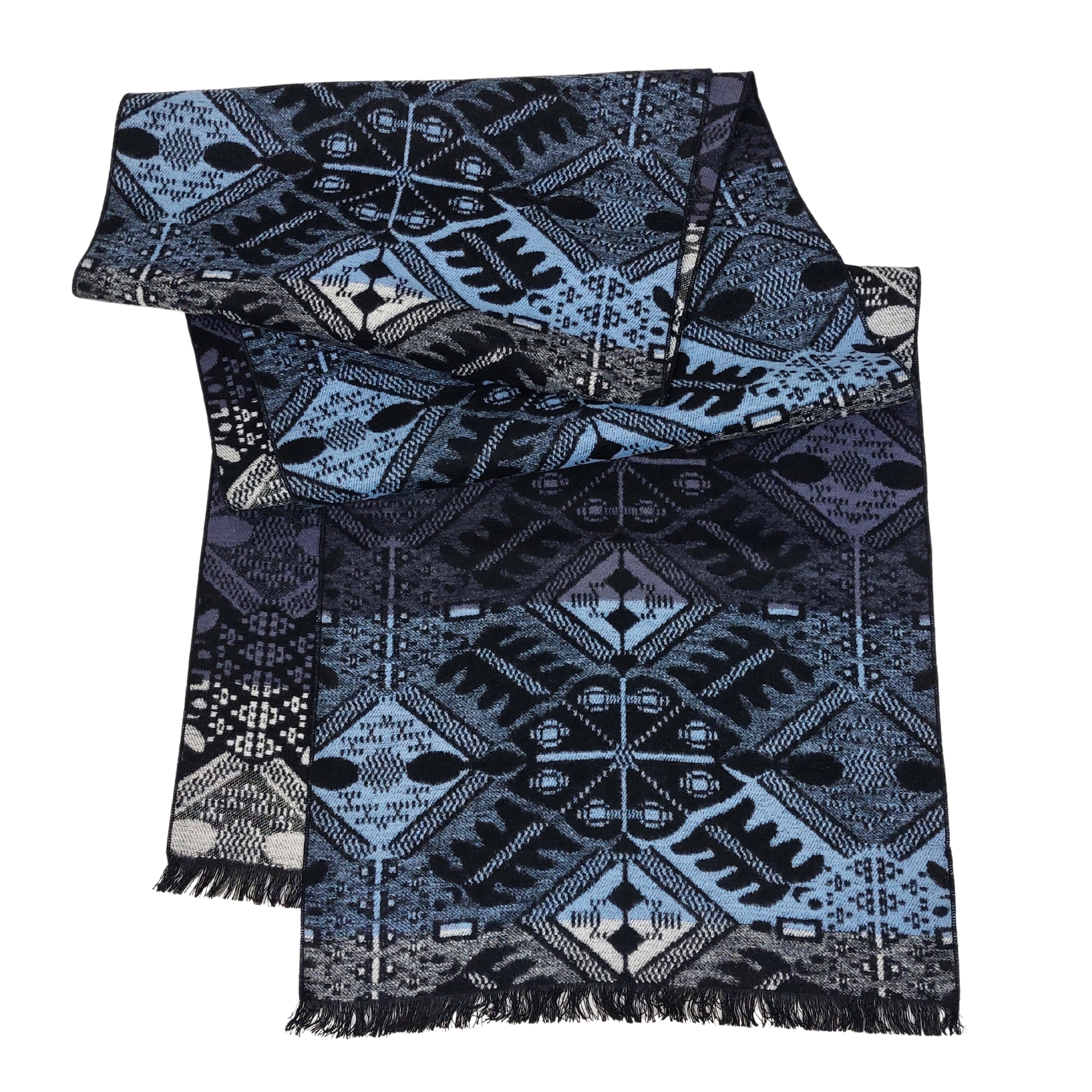 Schal Seidenflanell Ornamente schwarz grau blau