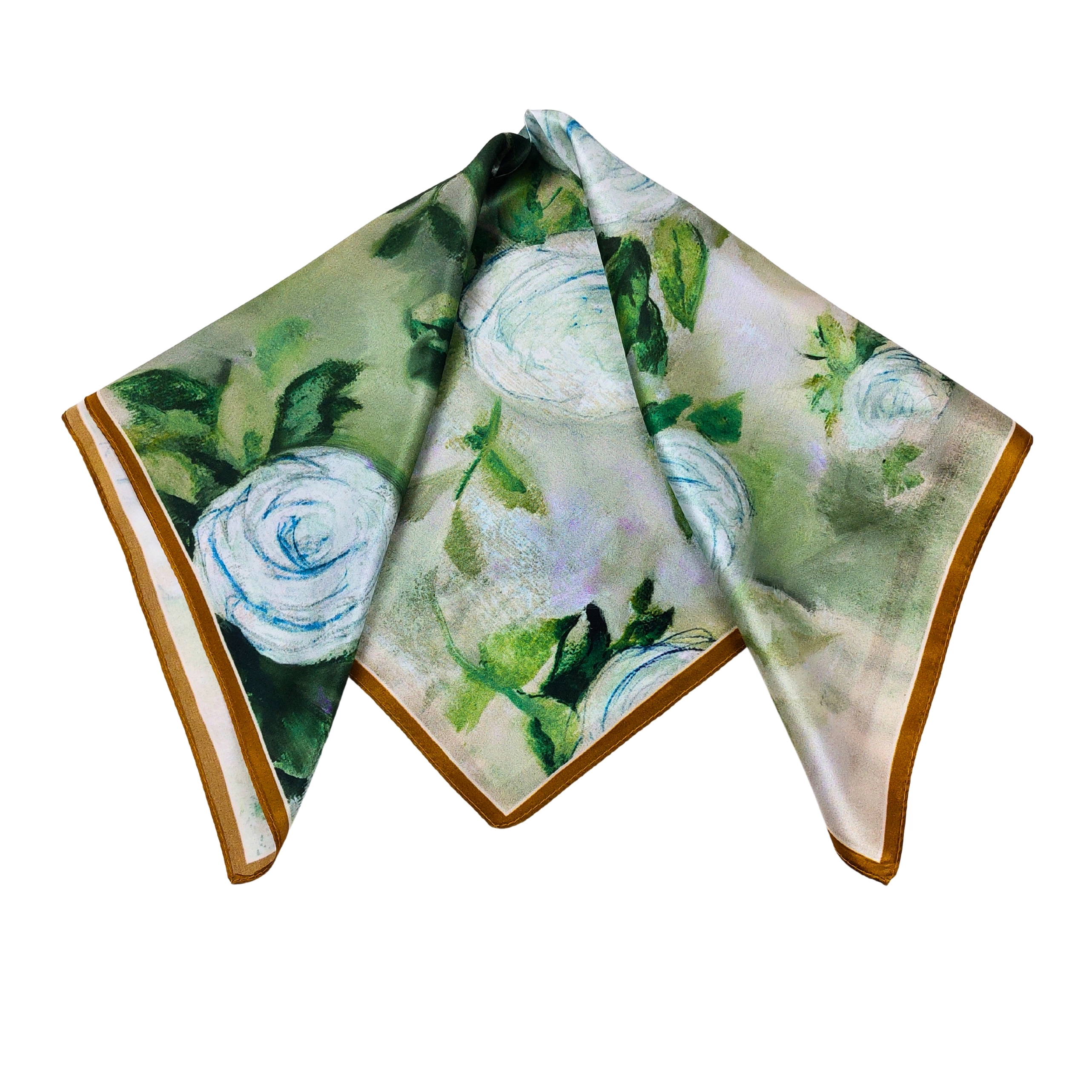 Seidentuch Halstuch Nickituch weiß braun Floralprint Rosen