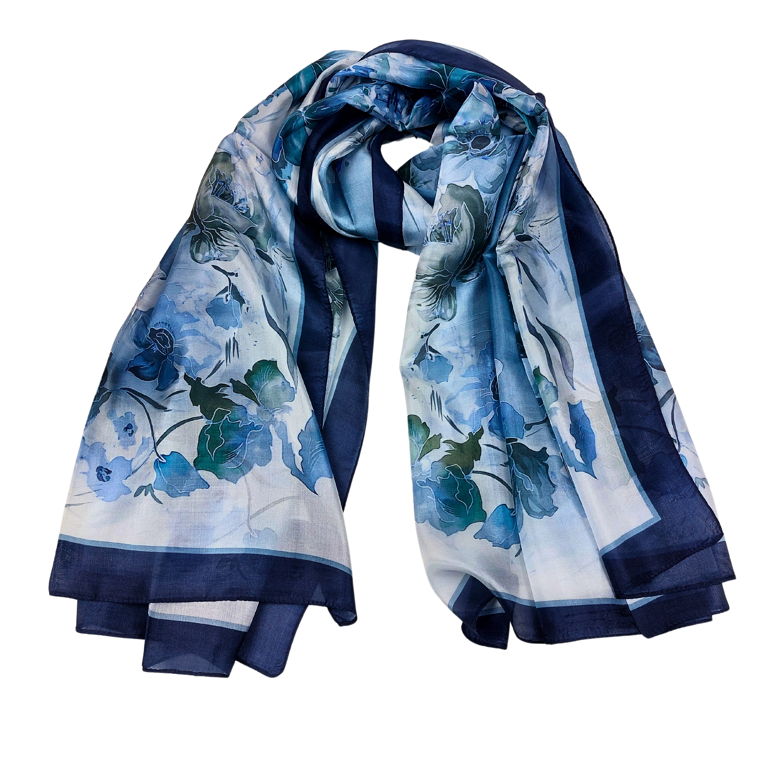 Seidenschal Halstuch Schal Floralprint blau