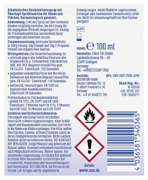 SOS Desinfektions-Spray Intense Hand + Fläche