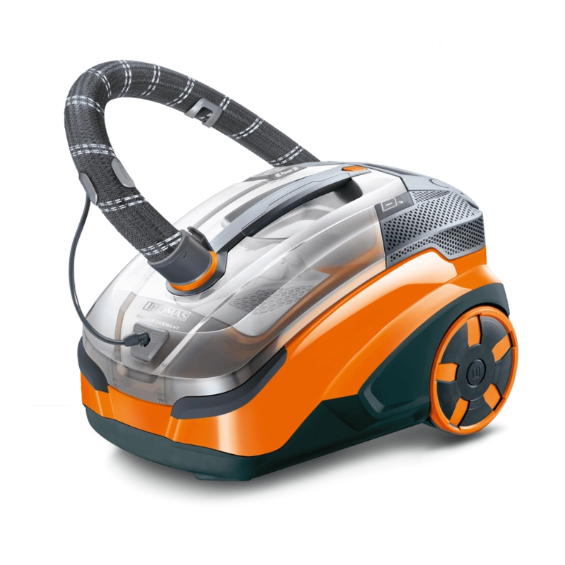 Aqua+ Pet & Family Parquet Pro Mehrzwecksauger orange/schwarz, Nass-/Trockensauger, HEPA-Filter, 11 m Reichweite, Parkett-Bürste, Tierhaar-Düse