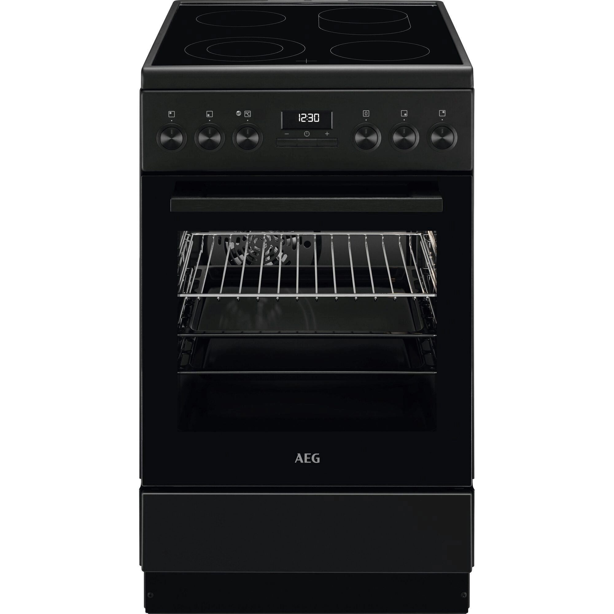 CCB54492BB Elektroherd mit Glaskeramikfeld schwarz, 57 l, Pizza-Stufe, Heißluftgrill, 50 cm breit, A, 4 Kochzonen