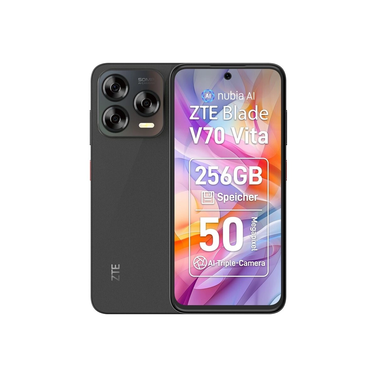 Blade V70 Vita Smartphone stone gray, 256 GB Speicher, 4 GB RAM, 50 MP Kamera, 6,7 Zoll Display, 40,78 Std. Akku, LTE, Android