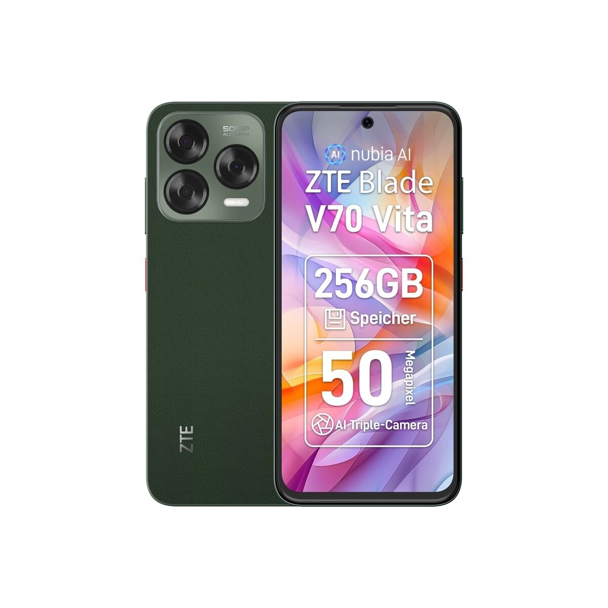 Blade V70 Vita Smartphone jade green, 256 GB Speicher, 4 GB RAM, 50 MP Kamera, 6,7 Zoll Display, 40,78 Std. Akku, LTE, Android