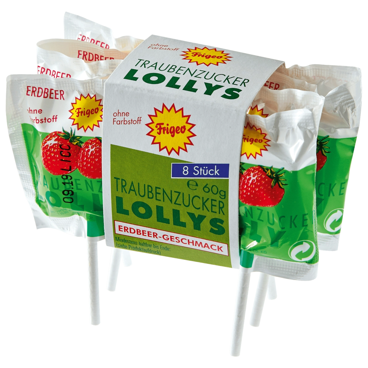 Frigeo Traubenzucker-Lolly Kettenpack Erdbeer 8x7,5g
