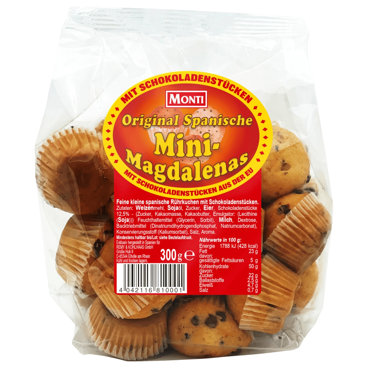 Monti Original Spanische Mini-Magdalenas mit Schokostücken 300g