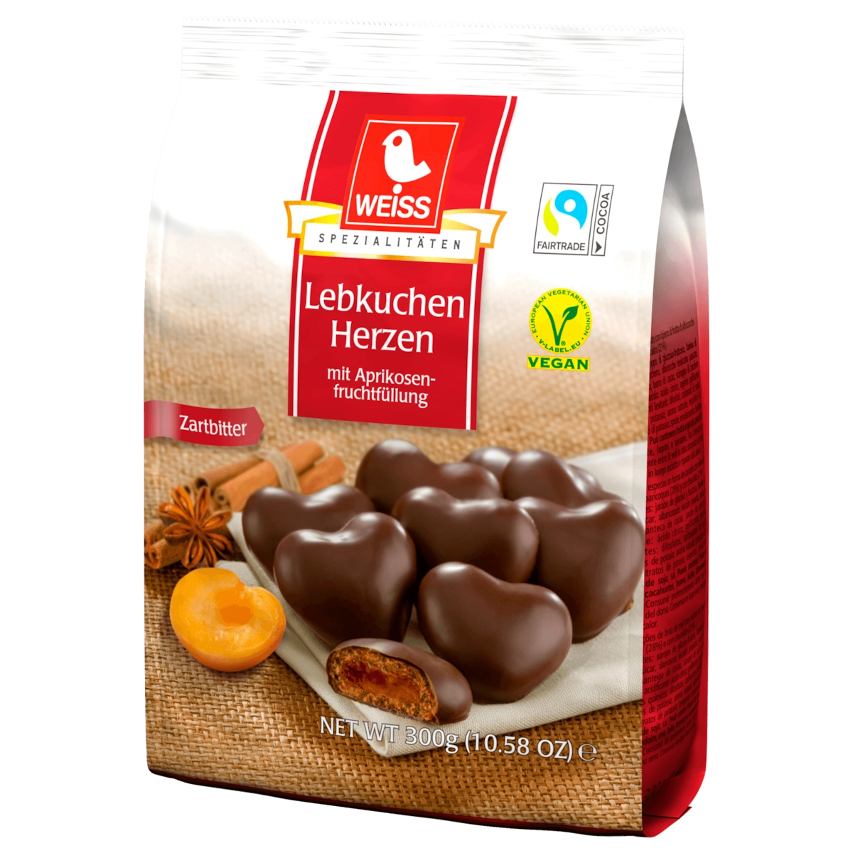 Weiss Lebkuchen Herzen Zartbitter mit Aprikosenfüllung 300g