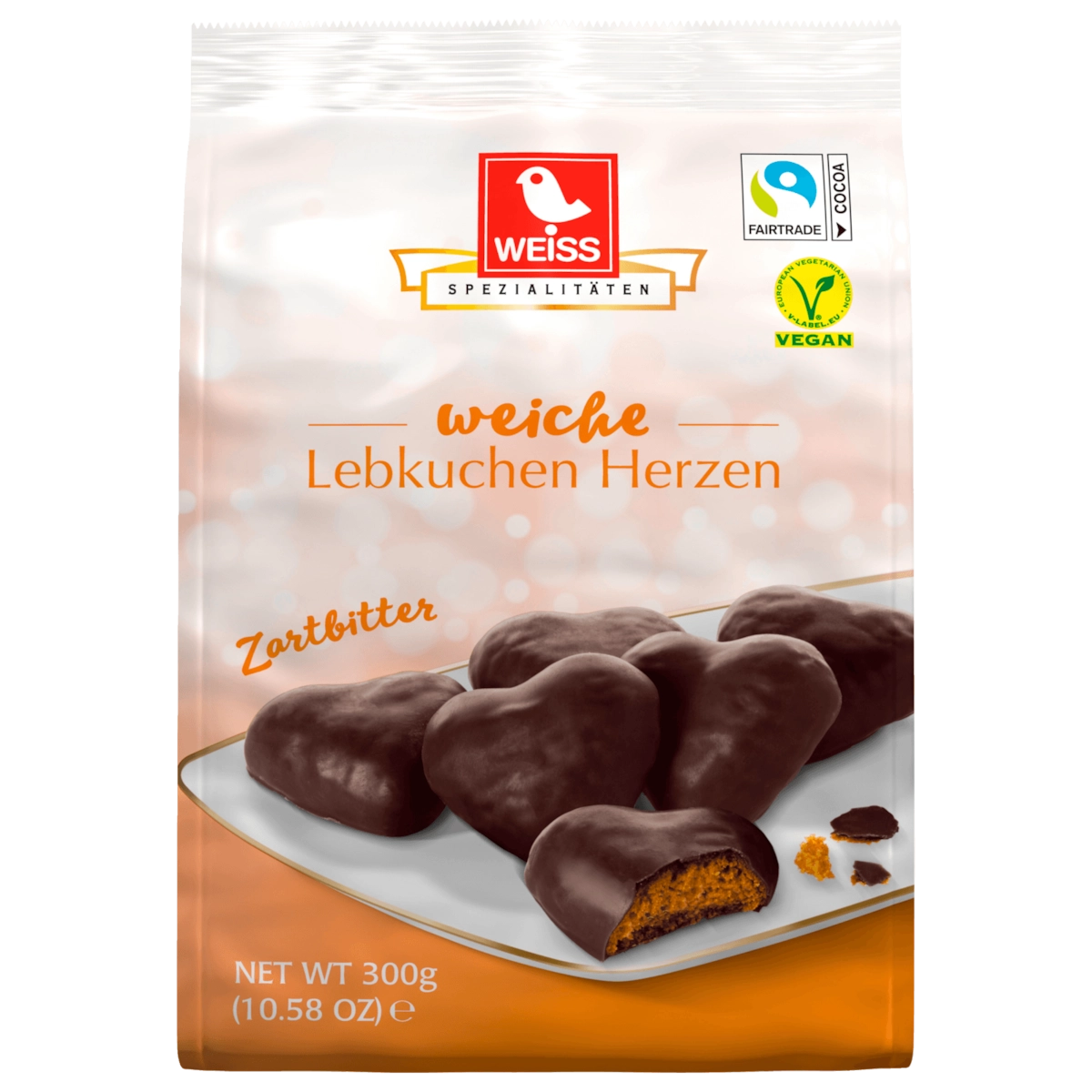 Weiss Lebkuchen-Herzen Zartbitter 300g