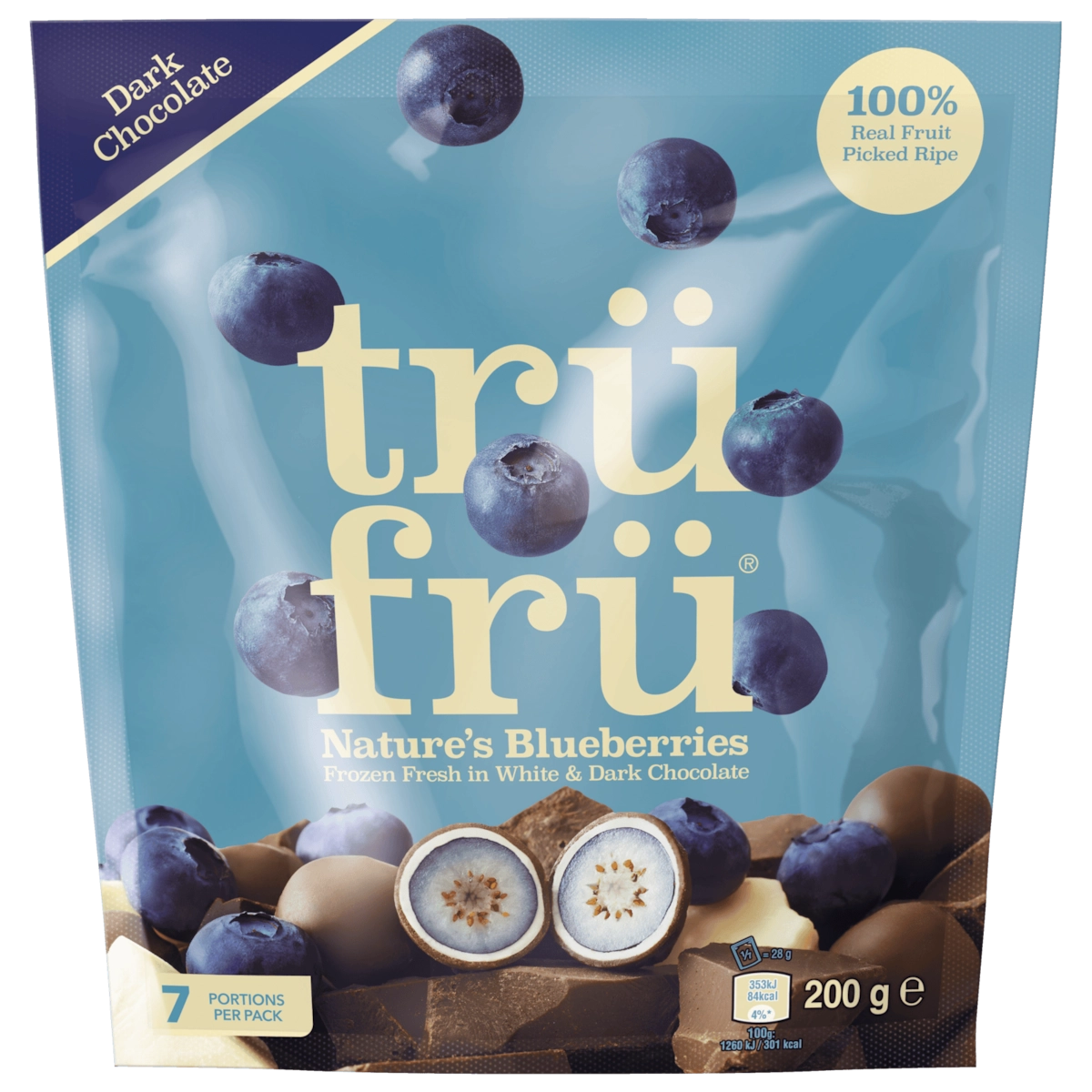 Trüfrü gefrorene Blaubeeren mit weißer und dunkler Schokolade 200g