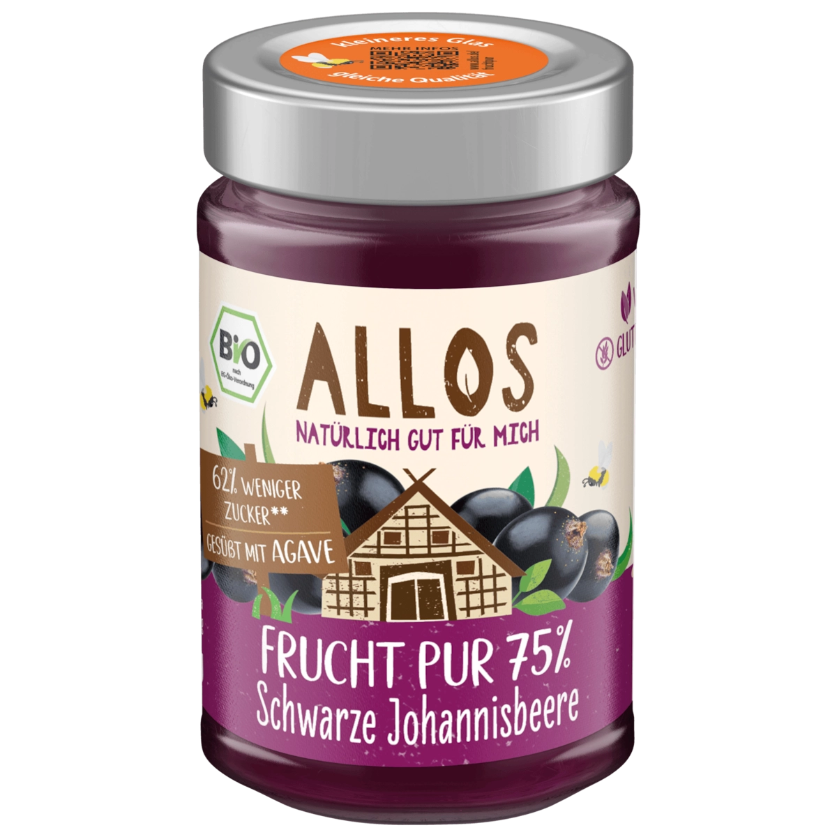 Allos Bio Frucht Pur 75% Schwarze Johannisbeere 200g