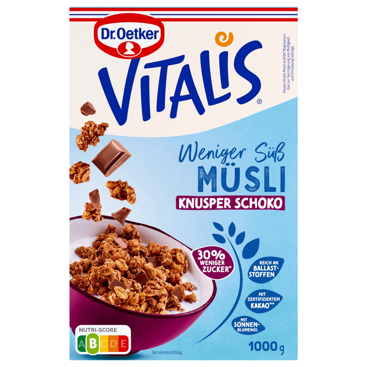 Dr. Oetker Vitalis Knusper Schoko weniger süß 1000g