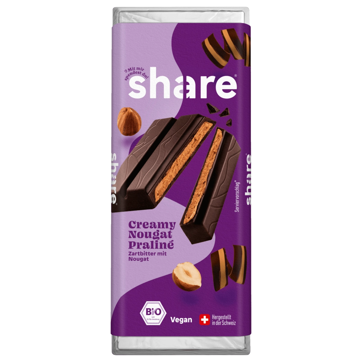 Share Bio Tafelschokolade Creamy Nougat Praliné Zartbitter Mit Nougat 80g