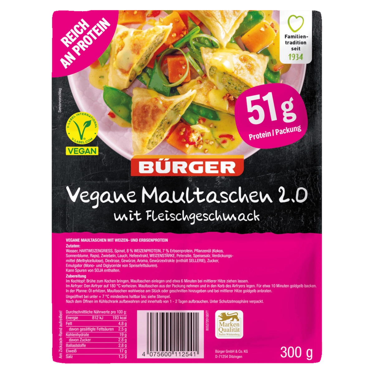 Bürger Maultaschen 2.0 vegan 300g