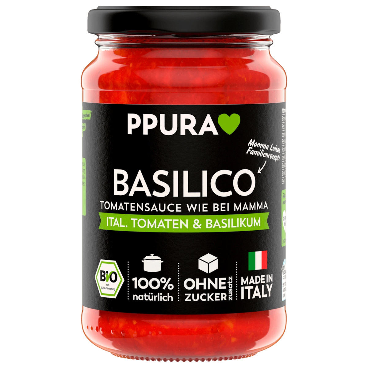 PPura Bio Basilico Tomatensauce Italienische Tomaten & Basilikum 340g