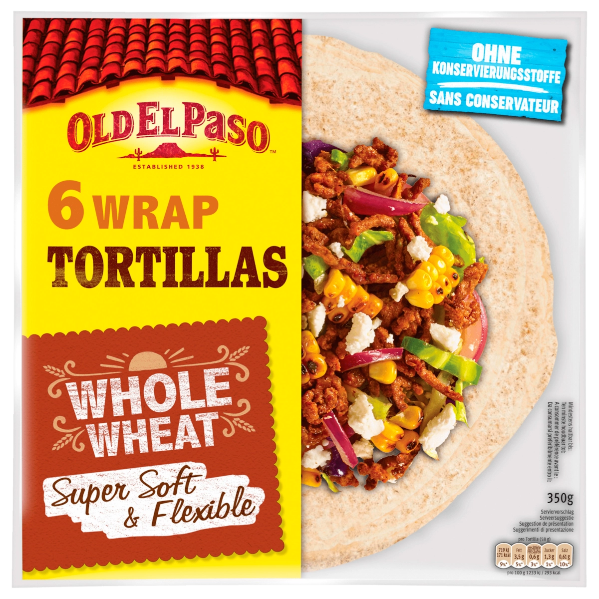 Old El Paso 6 Wrap Tortillas Vollkorn 350g