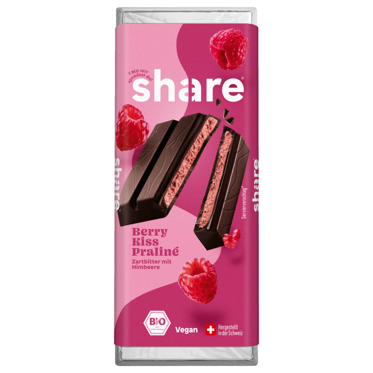 share Bio Tafelschokolade Berry Kiss Praliné Zartbitter mit Himbeere 80g