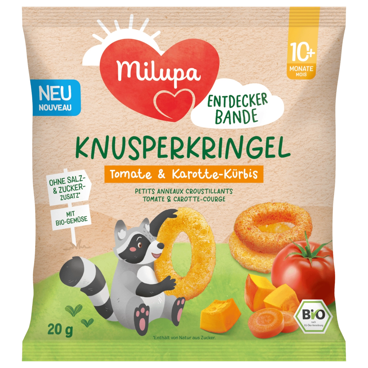 Milupa Bio Knusperkringel Tomate & Karotte-Kürbis 20g