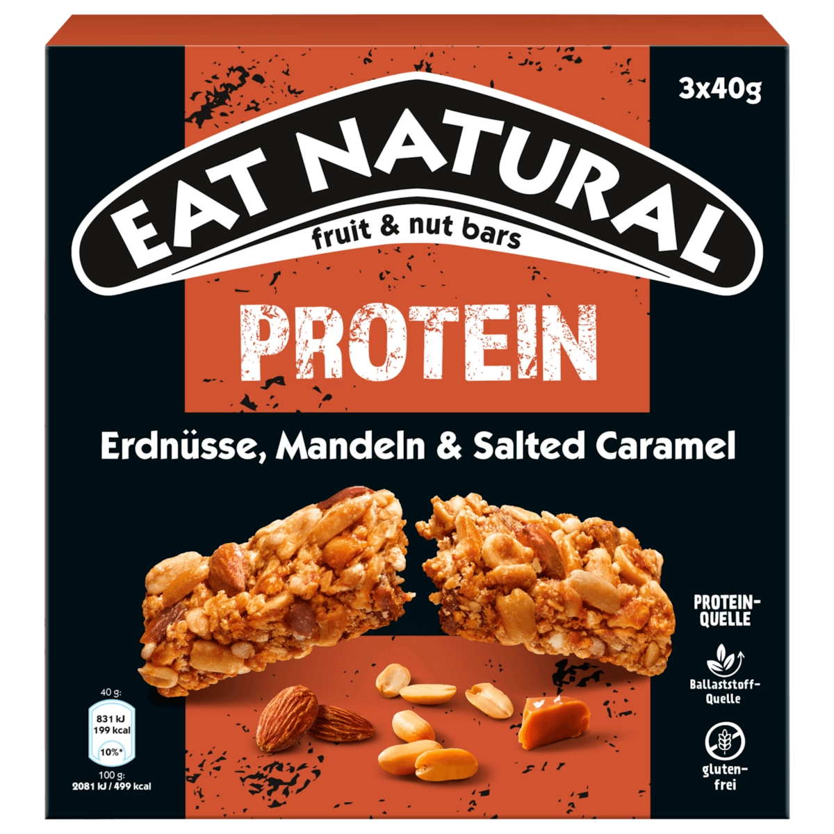 Eat Natural Protein Erdnüsse Mandeln & Salted Caramel Riegel 3x40g