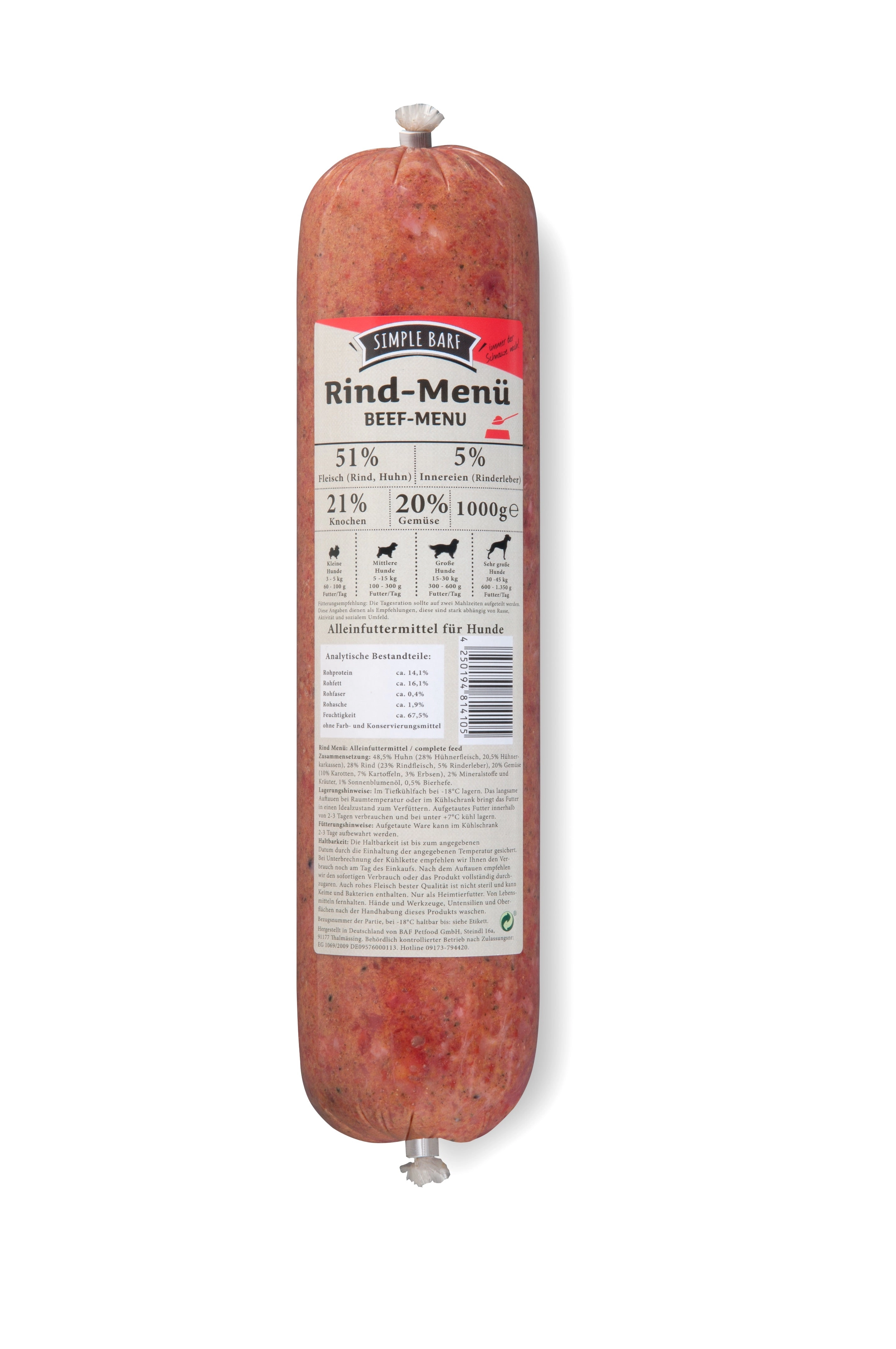 simple BARF Rind-Menü 1000 g