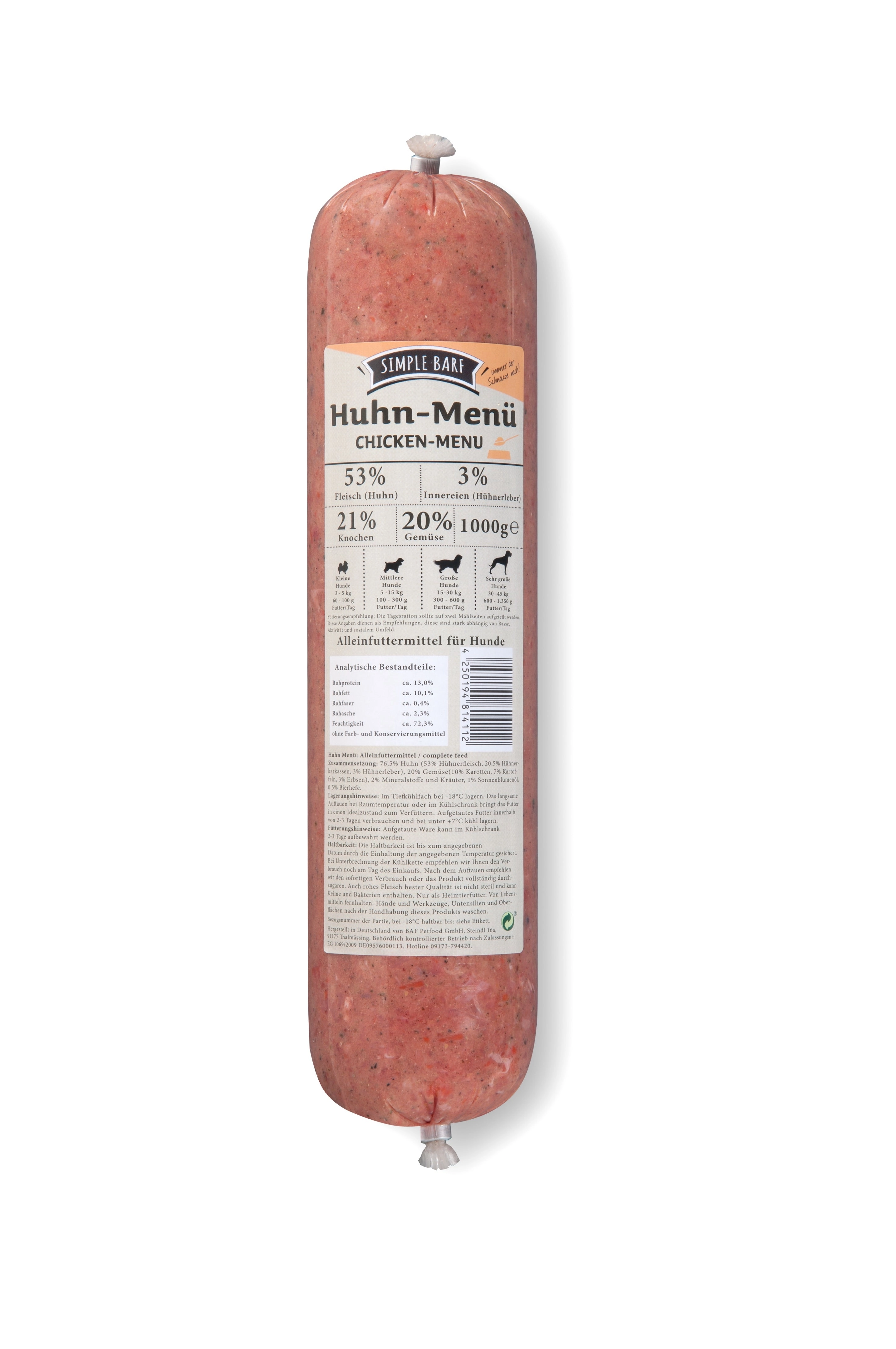 simple BARF Huhn-Menü 1000 g