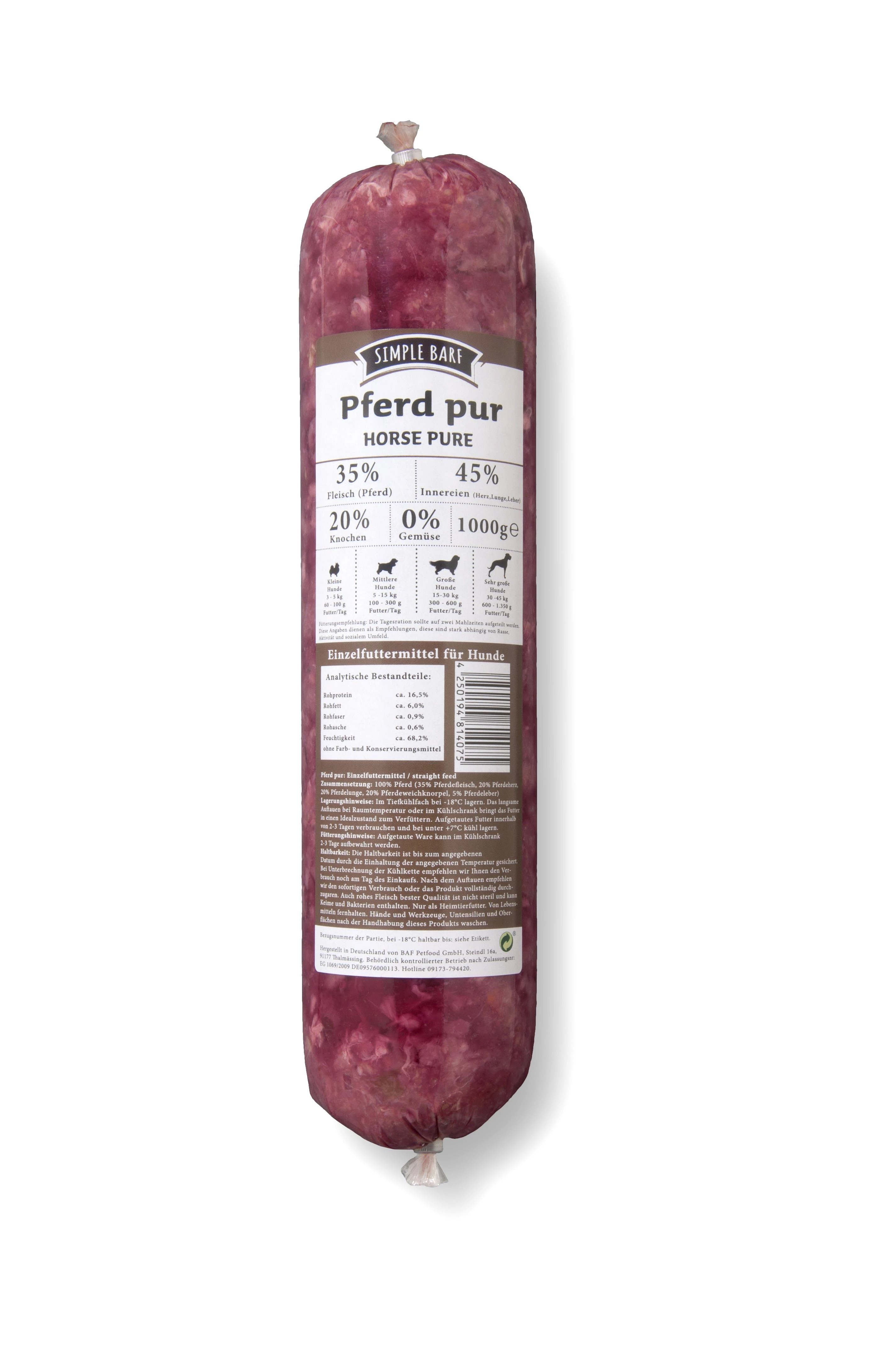 simple BARF Pferd Pur 1000g