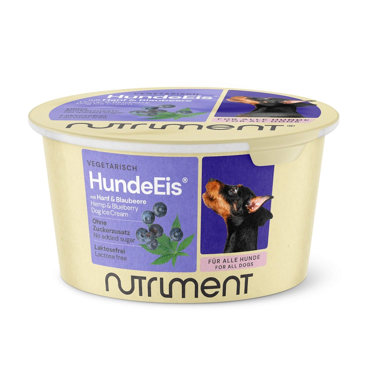 Nutriment | HundeEis Hanf & Blaubeere 90 ml | Cremig, fruchtig, ohne Zusatzstoffe | Für Hunde | Ergänzungsfuttermittel | haustierkost