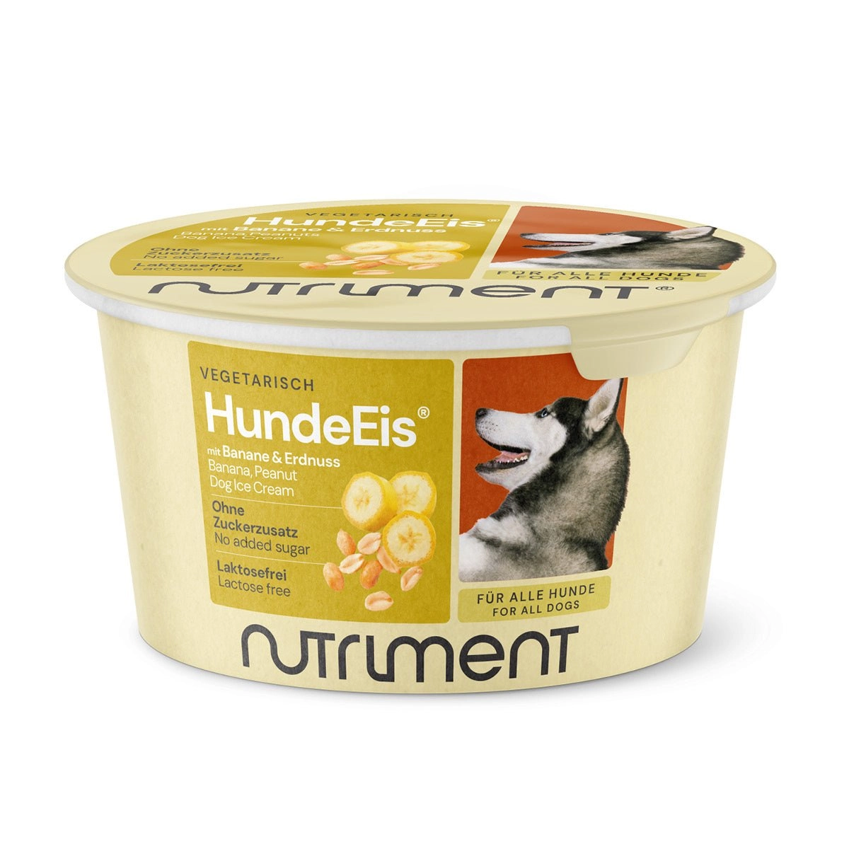 Nutriment | HundeEis Banane & Erdnuss 90 ml | Cremig, fruchtig, ohne Zusatzstoffe | Für Hunde | Ergänzungsfuttermittel | haustierkost