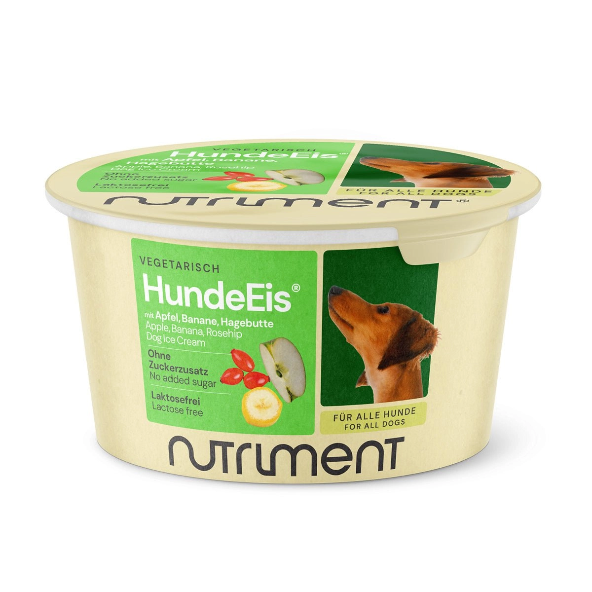 Nutriment | HundeEis Apfel, Banane & Hagebutte 90 ml | Cremig, fruchtig, ohne Zusatzstoffe | Für Hunde | Ergänzungsfuttermittel | haustierkost
