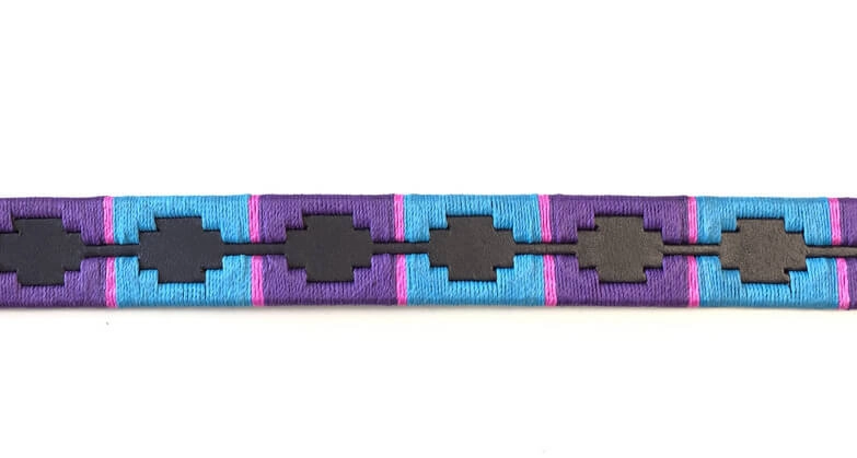 Halsband Leder Polo Style Lila/Pink/Türkis / M (2,5 cm/45 cm)