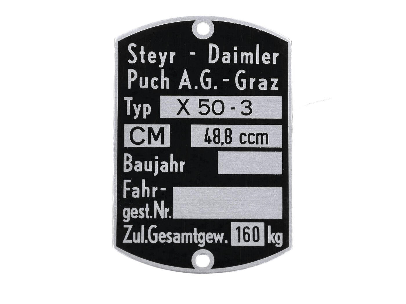 Rahmen Typenschild 60 x 40mm Puch X 50-3