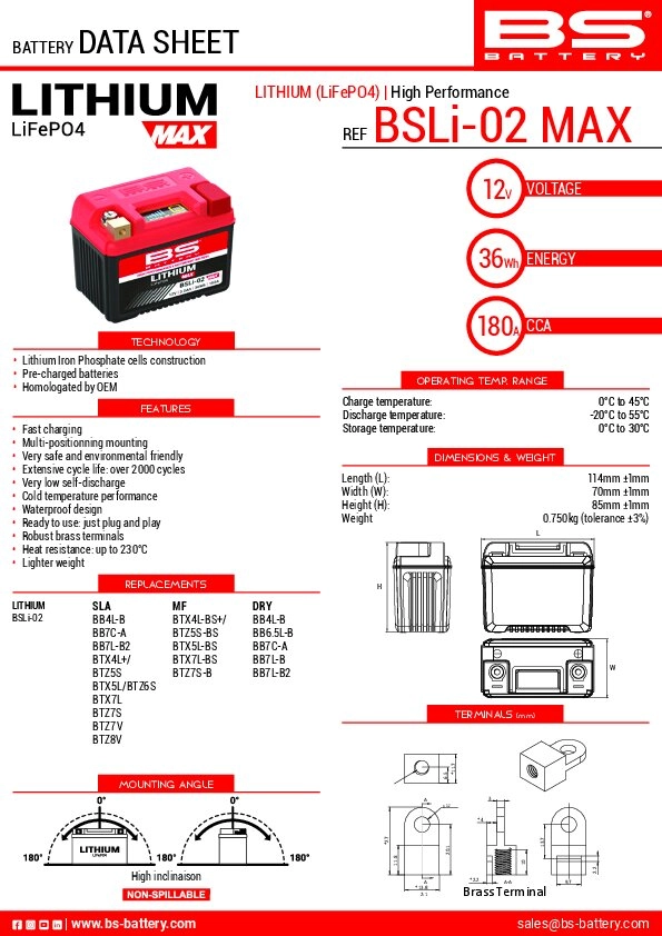 Lithium Batterie BS Battery Max BSLI-02 12V - 3Ah