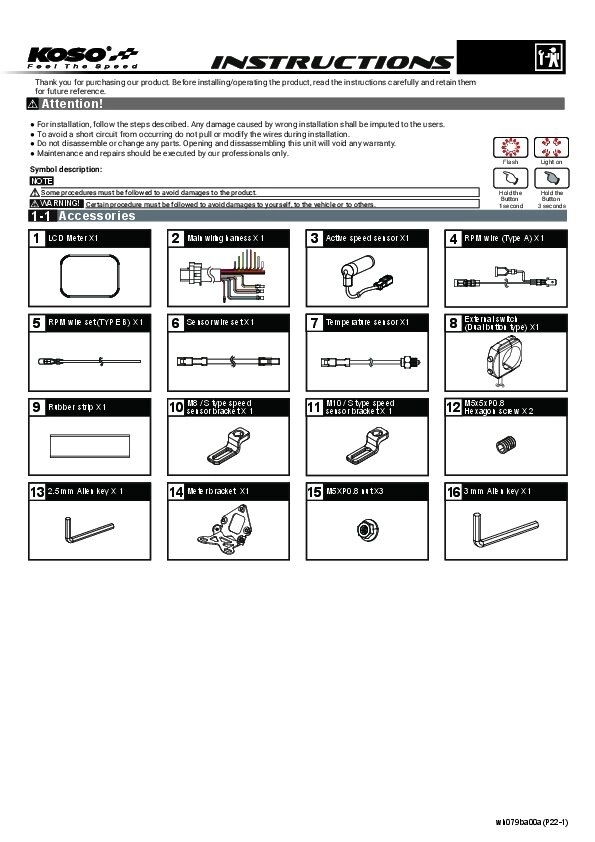 Tachometer Koso RX-3S mit TFT Display bis 15.000 U/min
