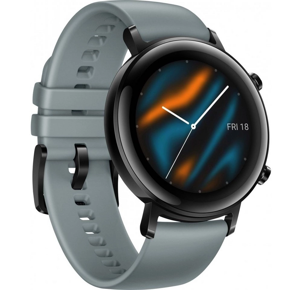 Huawei Watch GT 2 (42mm), blau | Sport Version| Edelstahl, Gehäuse schwarz, GPS, Whatsapp, Herzfrequenzmessung, Stresssensor