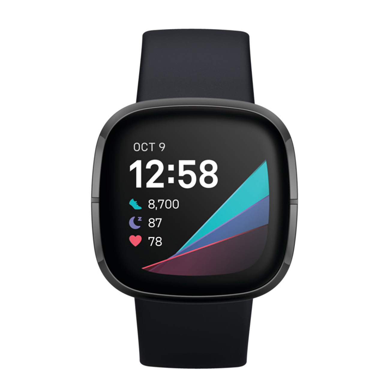 FitBit Sense | Edelstahl Gehäuse Graphit, Silikonband Schwarz, Carbon Gr. S-L | Bluetooth 5.0, Wi-Fi,  GPS, NFC, Touchscreen | EKG-App | Hauttemperatur 