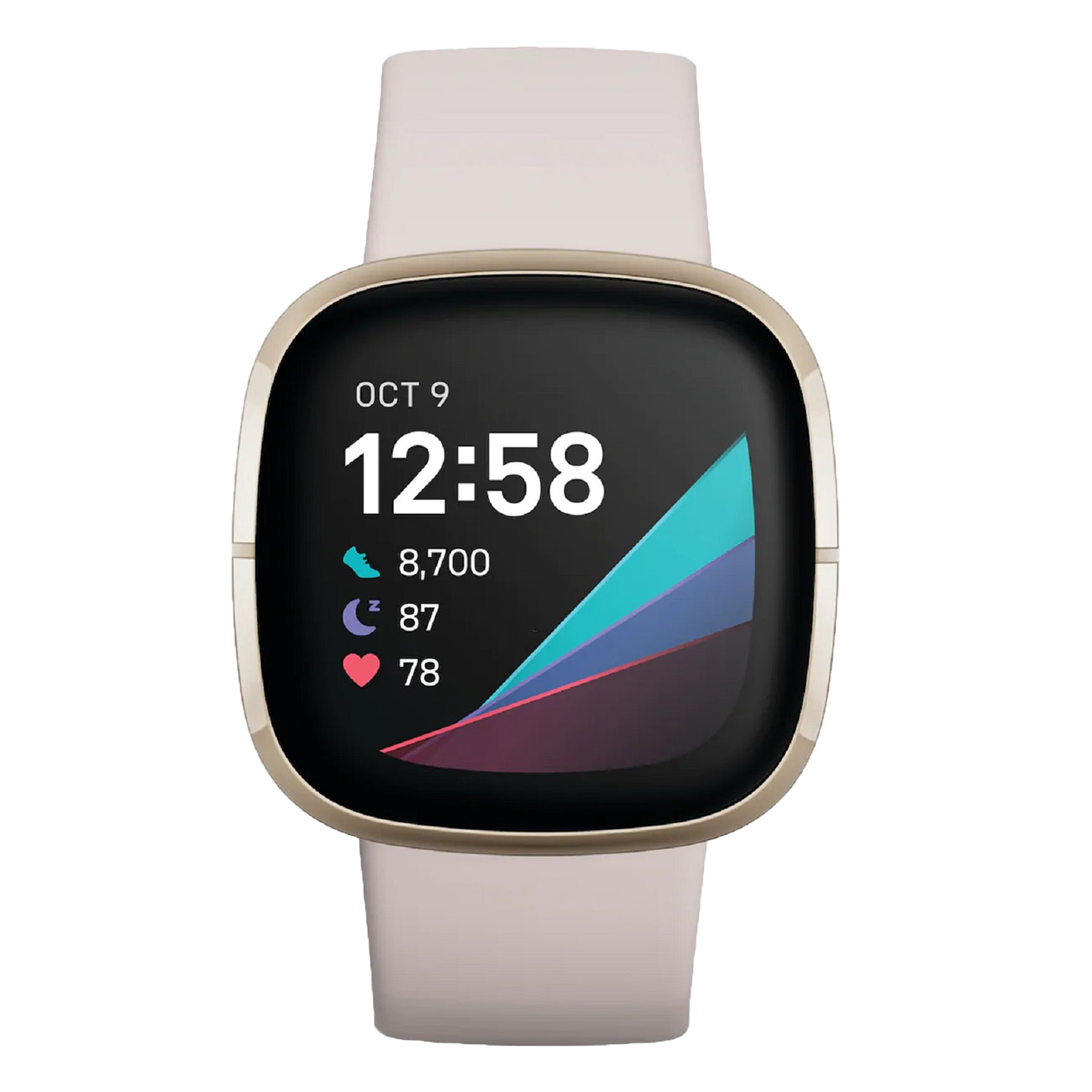 FitBit Sense | Edelstahl Gehäuse Soft Gold, Silikonband Mondweiß Gr. S-L | Bluetooth 5.0, Wi-Fi,  GPS, NFC, Touchscreen | EKG-App | Hauttemperatur 