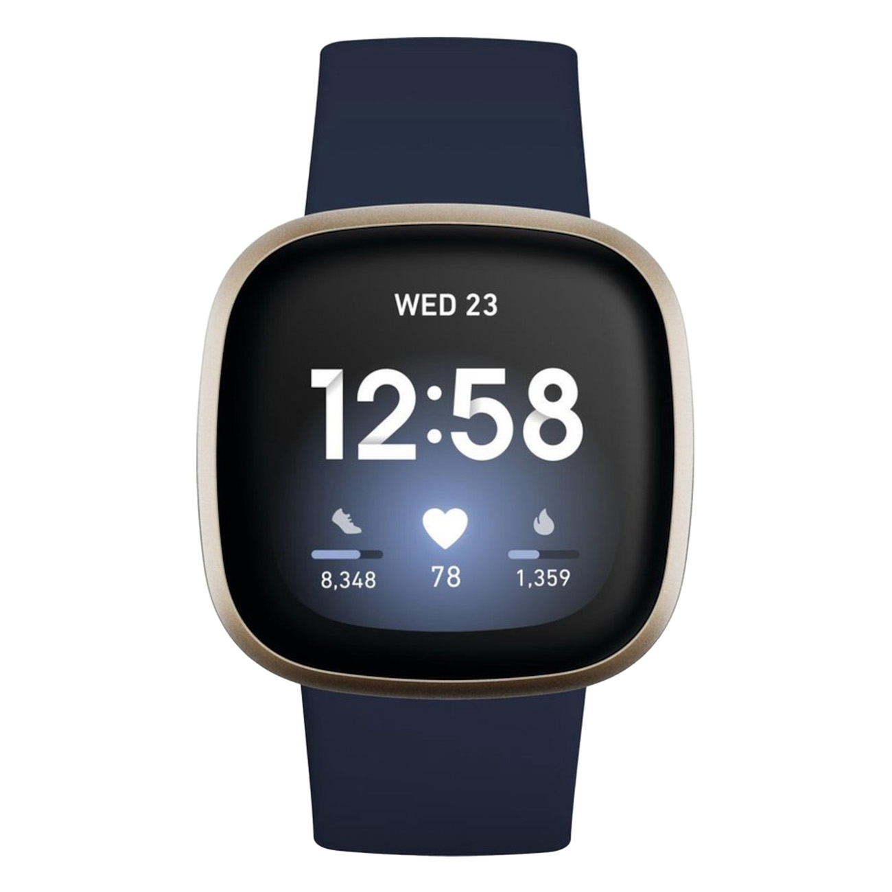 FitBit Versa 3 | Gehäuse gold, Silikonband blau, Gr. S-L | WiFi, NFC, Bluetooth, Touch, WLAN, GPS | AMOLED | 7-Tage Memory | Alexa | google Assistant