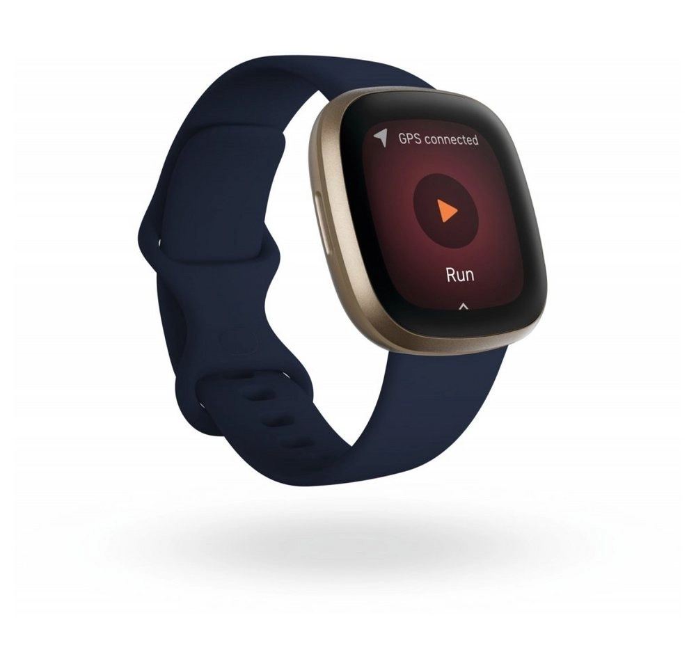 FitBit Versa 3 | Gehäuse gold, Silikonband blau, Gr. S-L | WiFi, NFC, Bluetooth, Touch, WLAN, GPS | AMOLED | 7-Tage Memory | Alexa | google Assistant