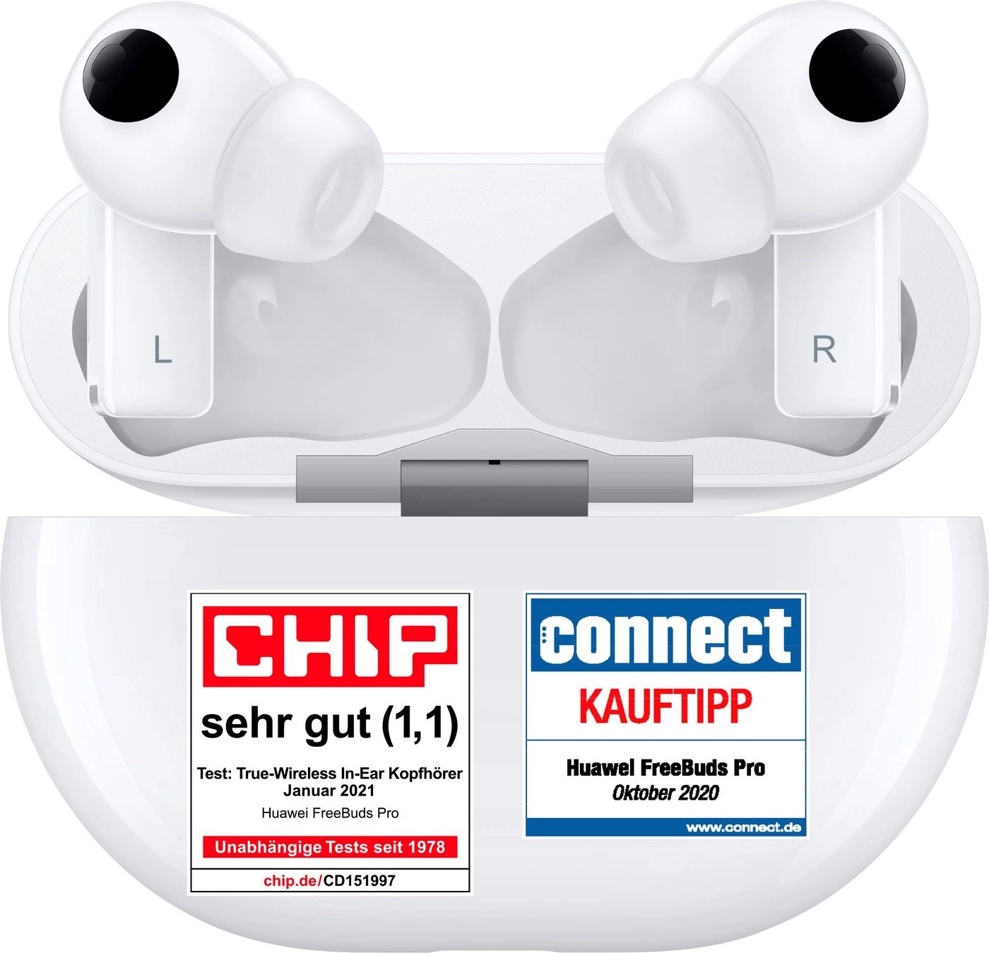 Huawei FreeBuds Pro Weiß  / Ceramic White | True-Wireless In-Ear-Kopfhörer | Dynamic Noise Cancelling | Mikrofon  | Bluetooth 5.2 | 8 Stunden Akku
