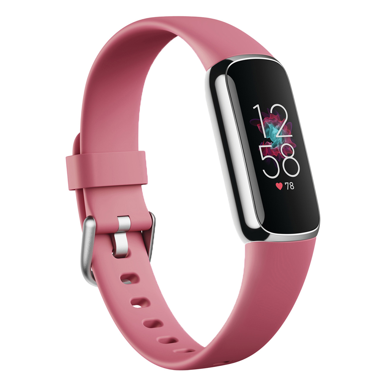 FitBit Luxe | Edelstahl Gehäuse Platin, Silikonband Orchidee | AMOLED | GPS | kontinuierliche Herzfrequenz Messung | Stressmanagement | Atemübungen