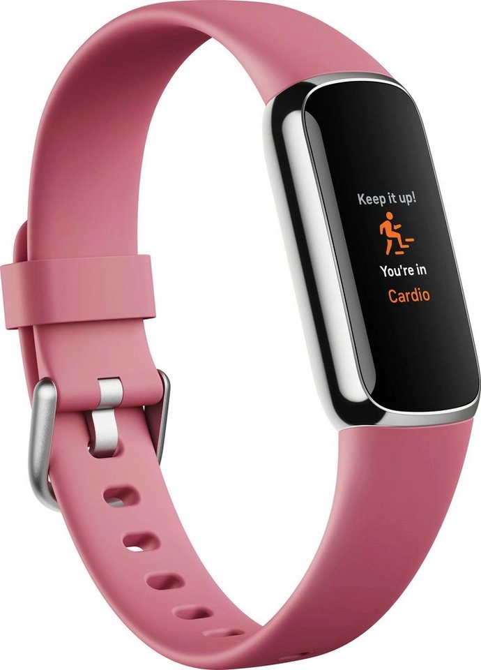 FitBit Luxe | Edelstahl Gehäuse Platin, Silikonband Orchidee | AMOLED | GPS | kontinuierliche Herzfrequenz Messung | Stressmanagement | Atemübungen