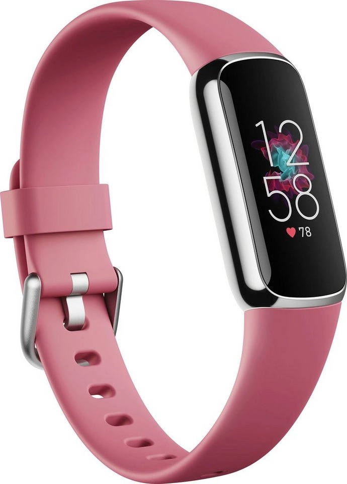 FitBit Luxe | Edelstahl Gehäuse Platin, Silikonband Orchidee | AMOLED | GPS | kontinuierliche Herzfrequenz Messung | Stressmanagement | Atemübungen