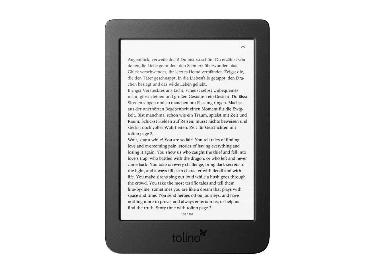 Tolino Page 2 eBook Reader | 6'' Display | integriertes Frontlight | bis 6.000 Bücher | mehrere Wochen Akkulaufzeit | Besonders Handlich & Griffig 