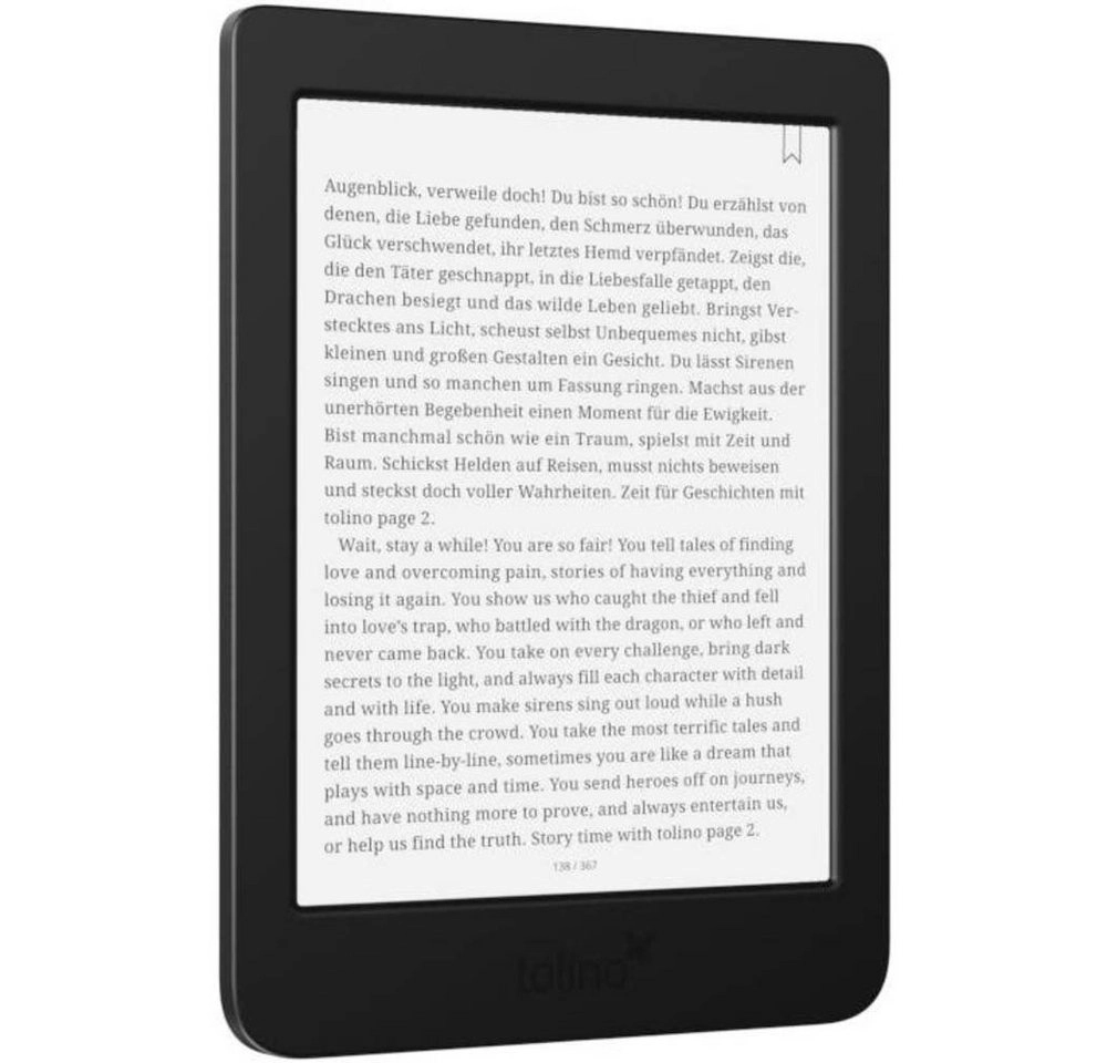 Tolino Page 2 eBook Reader | 6'' Display | integriertes Frontlight | bis 6.000 Bücher | mehrere Wochen Akkulaufzeit | Besonders Handlich & Griffig 