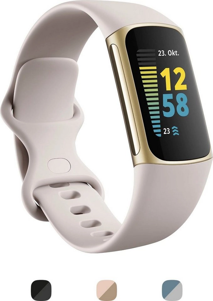 FitBit Charge 5 | Aluminium Gehäuse Softgold, Silikonband Mondweiß | AMOLED | Herzfrequenz | EKG | Sauerstoff | Schlafindex | Sportmodi | Wasserdicht