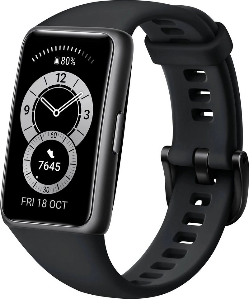 Huawei Band 6 Schwarz Smartwatch | Gehäuse Dark Grey, Silikonband Graphite Black | FullView-Display | 14 Tage Akku | 96 Sportmodi | Schlafanalyse