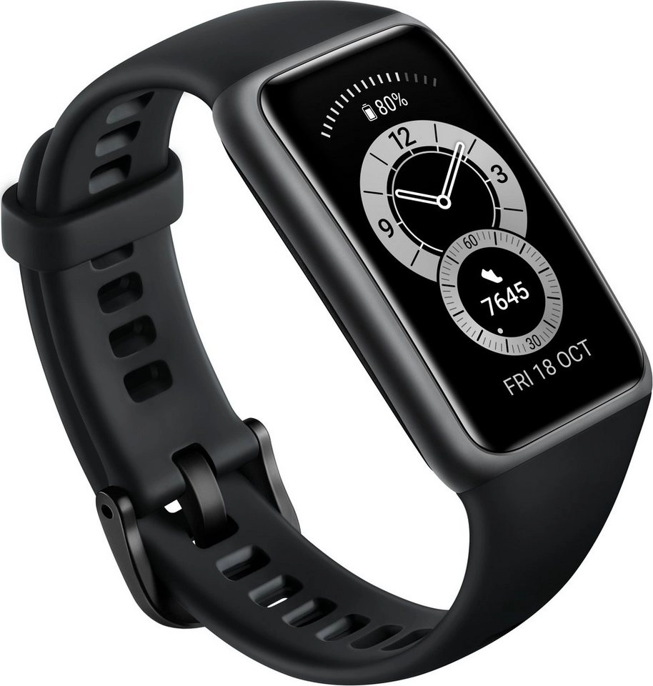 Huawei Band 6 Schwarz Smartwatch | Gehäuse Dark Grey, Silikonband Graphite Black | FullView-Display | 14 Tage Akku | 96 Sportmodi | Schlafanalyse
