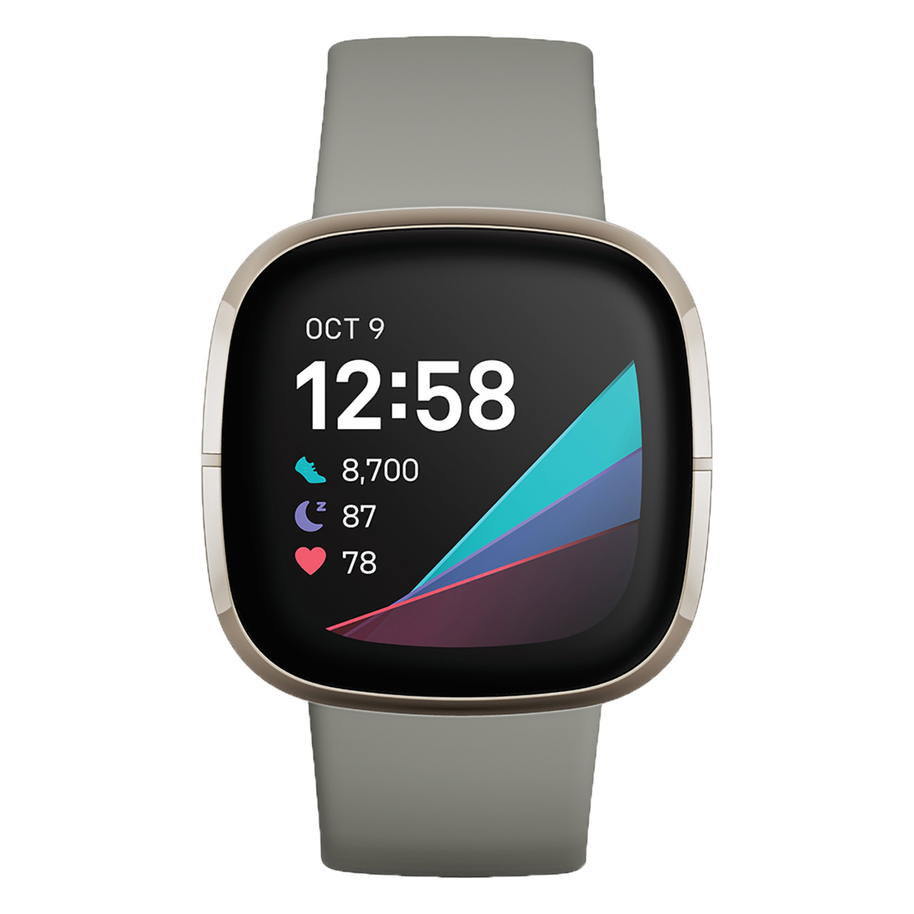 FitBit Sense | Edelstahl Gehäuse Silber, Silikonband Salbeigrau, Gr. S-L | Bluetooth 5.0, Wi-Fi,  GPS, NFC, Touchscreen | EKG-App | Hauttemperatur